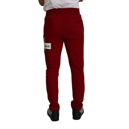 Dolce & Gabbana Red Jogging Pants Logo Patch Drawstring Closure