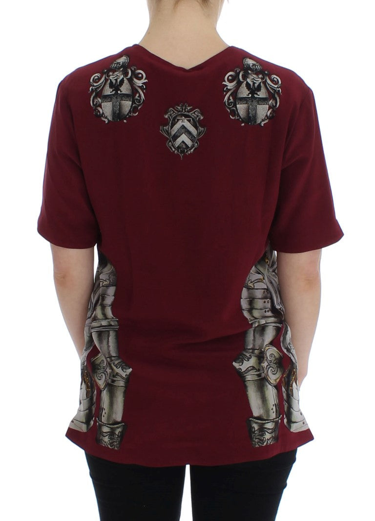 Dolce &amp; Gabbana - Red Knight Print Silk Blouse T-shirt
