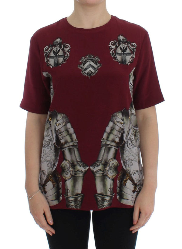 Dolce & Gabbana - Red Knight Print Silk Blouse T-shirt