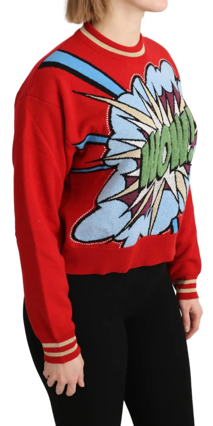 Dolce &amp; Gabbana Red Knitted Cashmere Cartoon Top Sweater