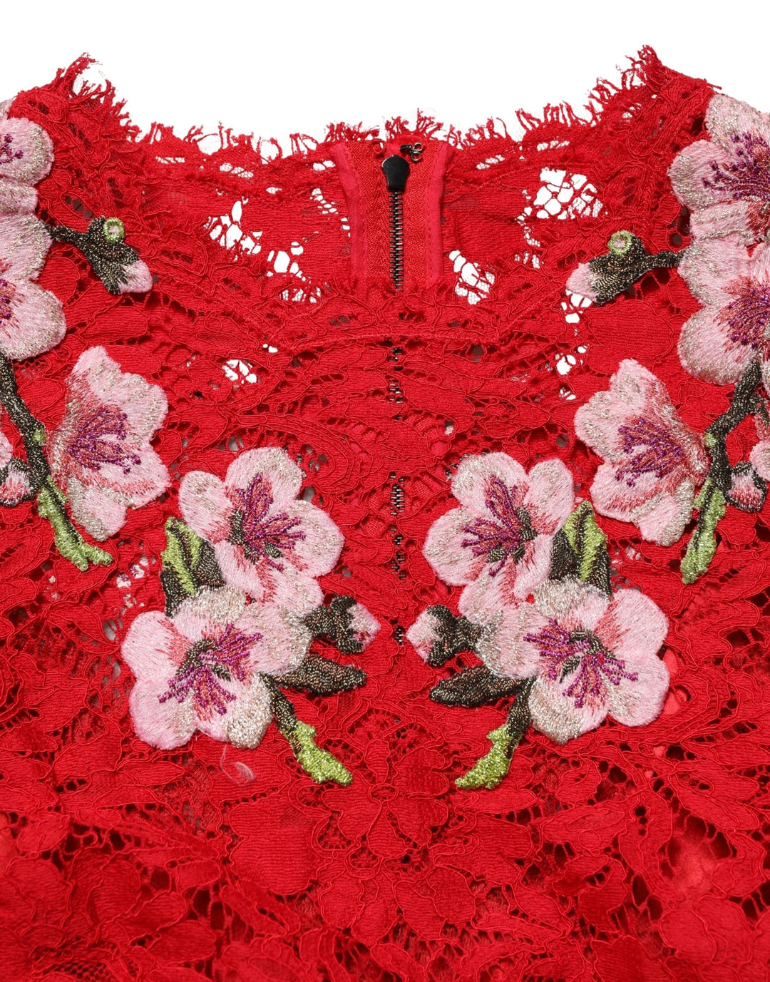 Dolce &amp; Gabbana Blouses - Women’s Red Lace Floral Embroidery Long Sleeves Top
