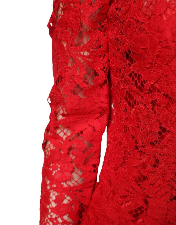 Dolce &amp; Gabbana Red Lace Floral Embroidery Long Sleeves Top