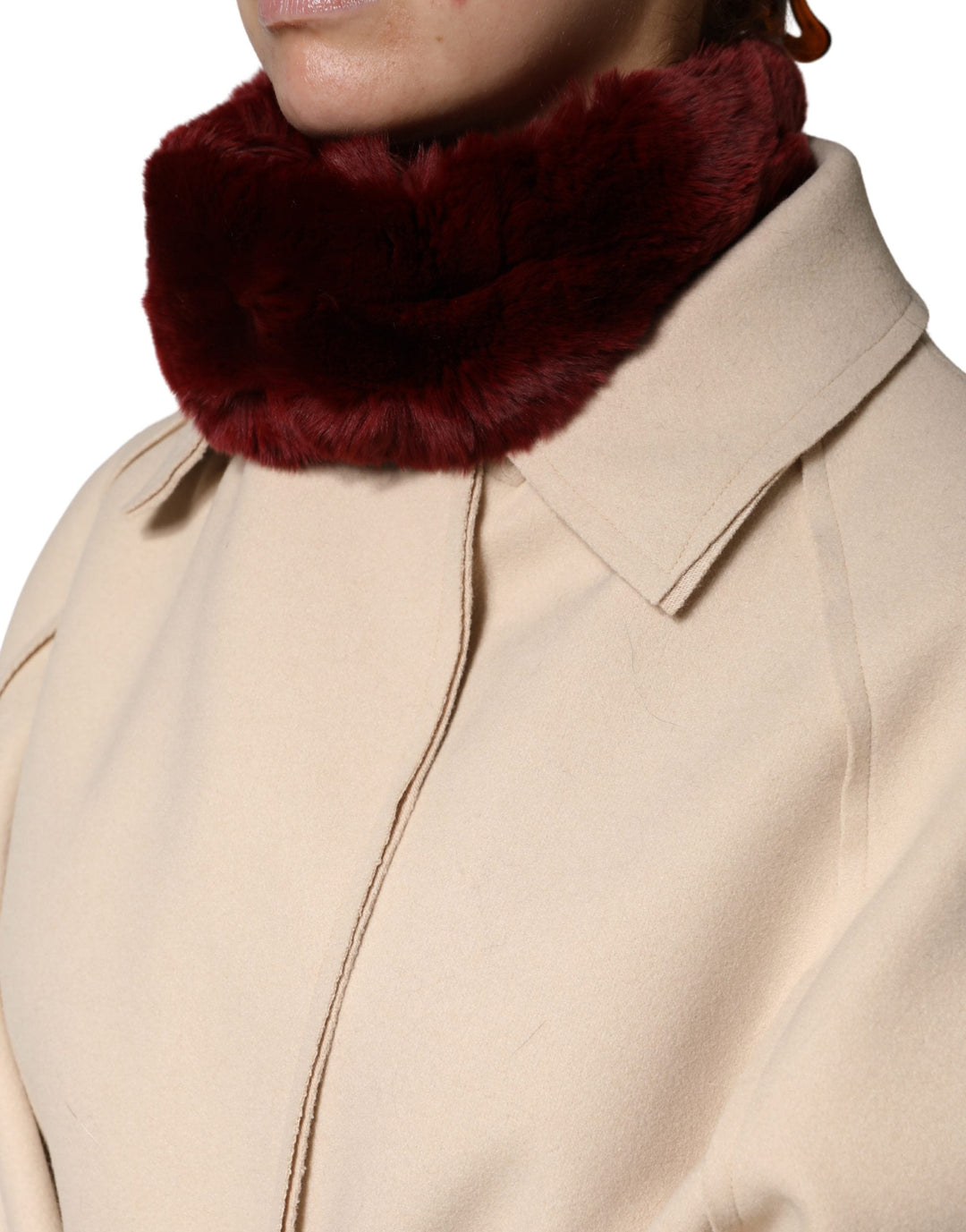 Dolce &amp; Gabbana Red Lamb Fur Collar Women Neck Wrap 50cm x 8cm Scarf