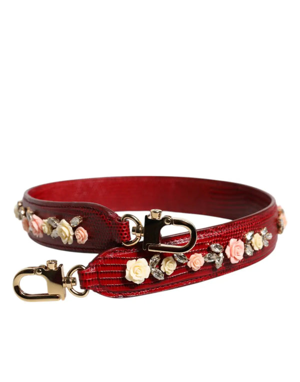 Dolce & Gabbana - Red Leather Floral Embellish Bag Shoulder Strap