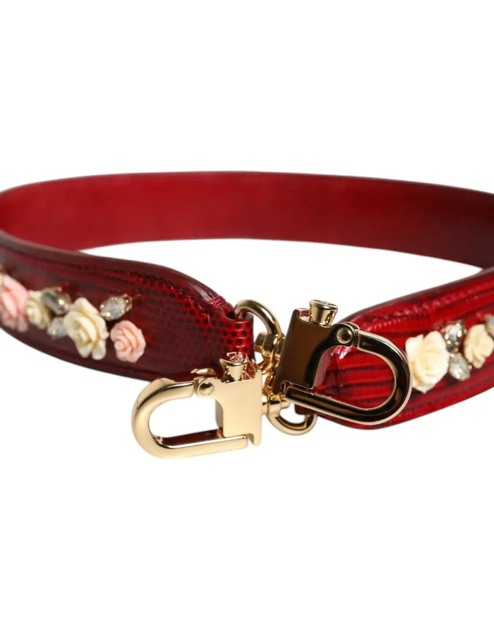 Dolce &amp; Gabbana Red Leather Floral Embellish Bag Shoulder Strap