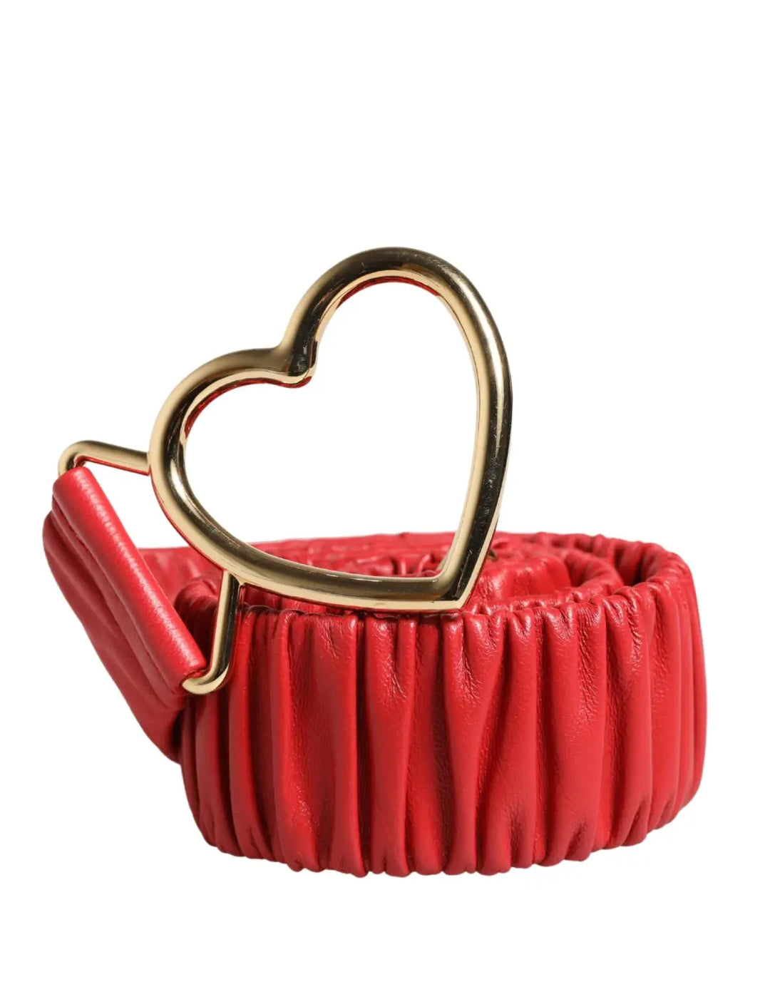 Dolce &amp; Gabbana Red Leather Gold Heart Metal Buckle Belt