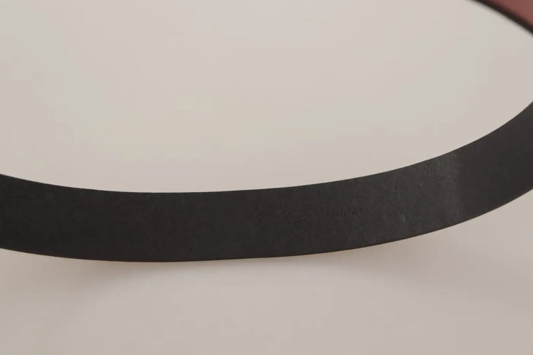 Dolce &amp; Gabbana Red Leather Gold Logo Engraved Metal Buckle Belt