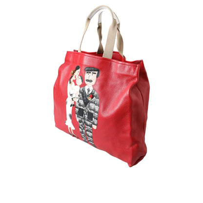 Dolce Gabbana Red Leather Patch Shopping Tote Bag &