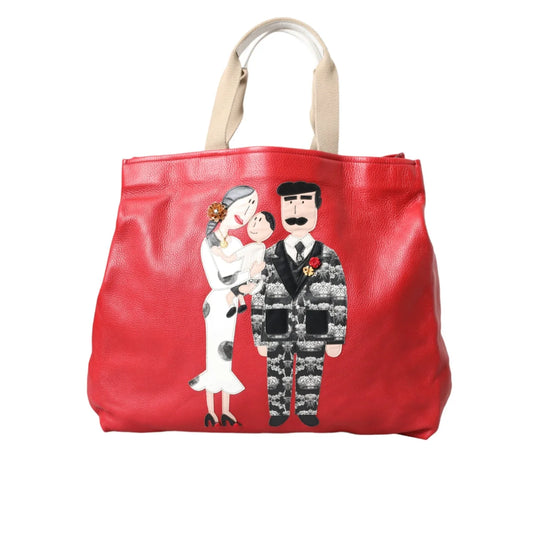 Dolce Gabbana Red Leather Patch Shopping Tote Bag &