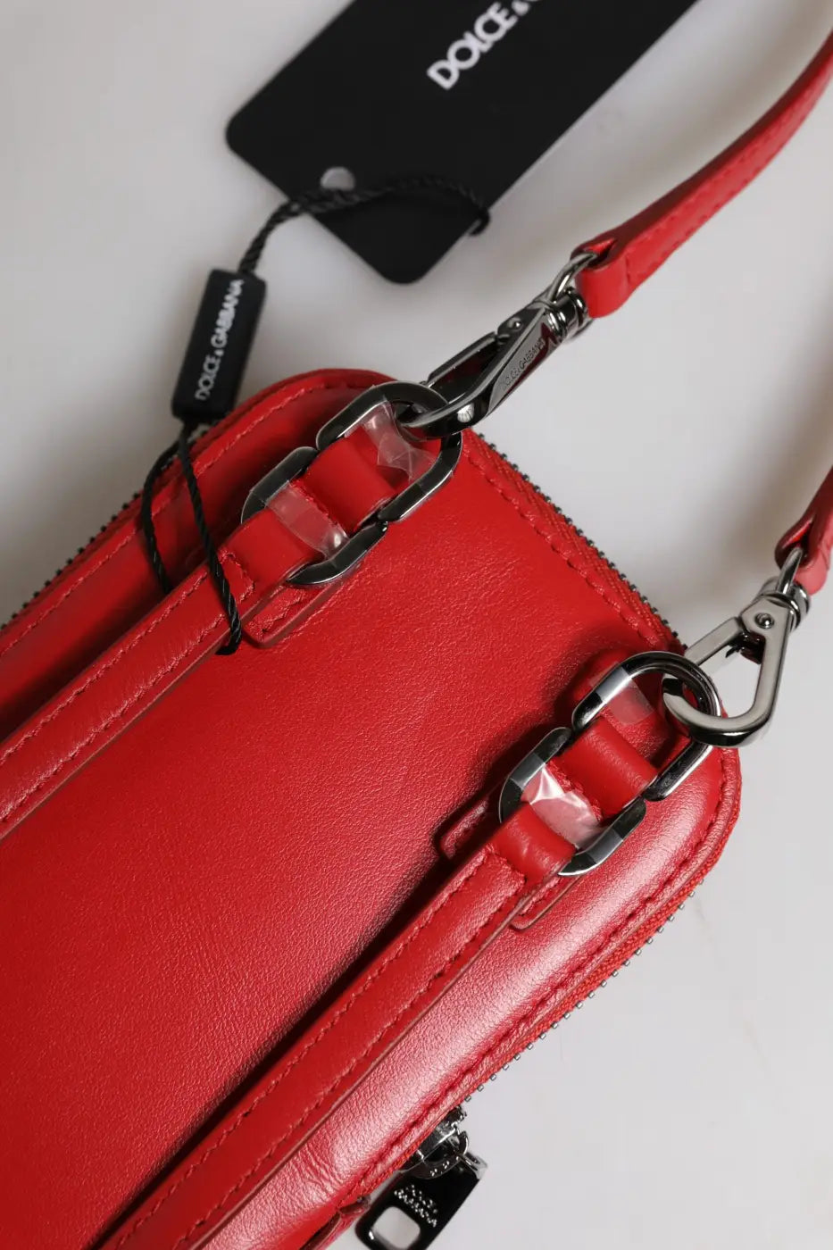 Dolce &amp; Gabbana Red Leather Purse Phone Sling Crossbody Neck Strap Bag