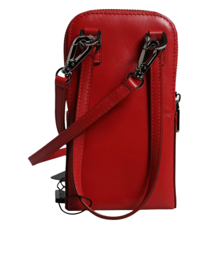 Dolce &amp; Gabbana Red Leather Purse Phone Sling Crossbody Neck Strap Bag