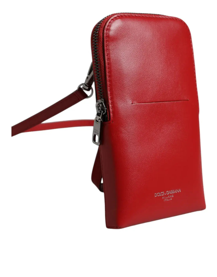 Dolce &amp; Gabbana Red Leather Purse Phone Sling Crossbody Neck Strap Bag