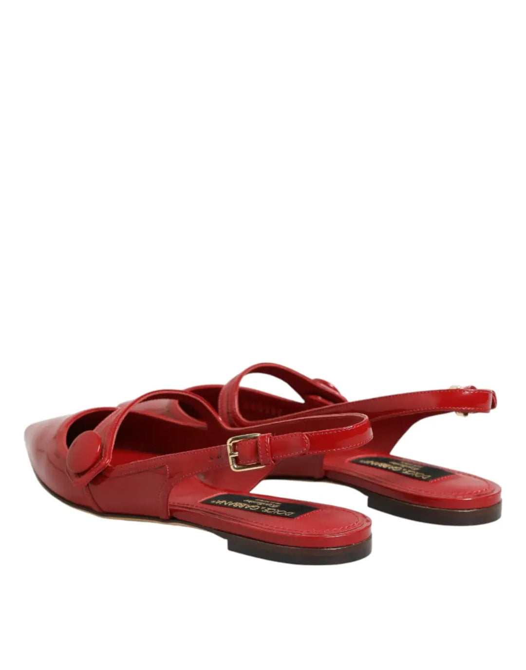 Dolce &amp; Gabbana Red Leather Slingback Flats Sandals Shoes