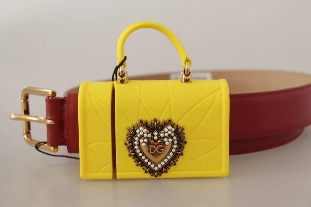 Dolce &amp; Gabbana Red Leather Yellow DEVOTION Heart Bag Buckle Belt