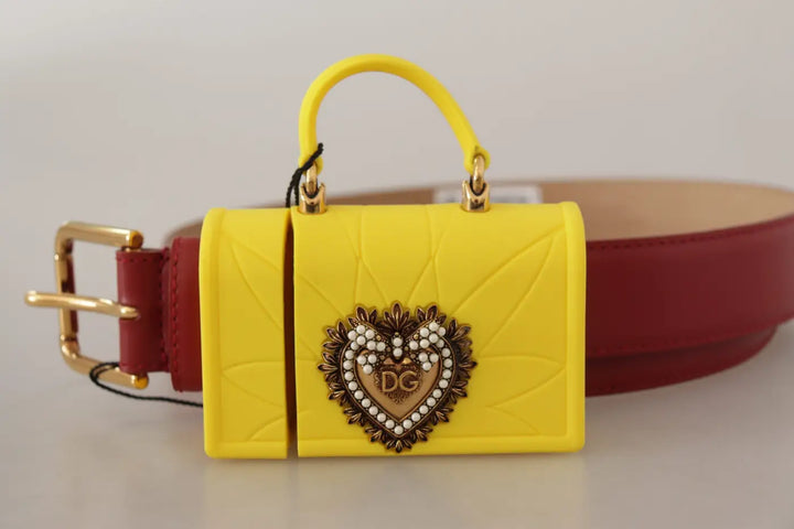 Dolce &amp; Gabbana Red Leather Yellow DEVOTION Heart Bag Buckle Belt