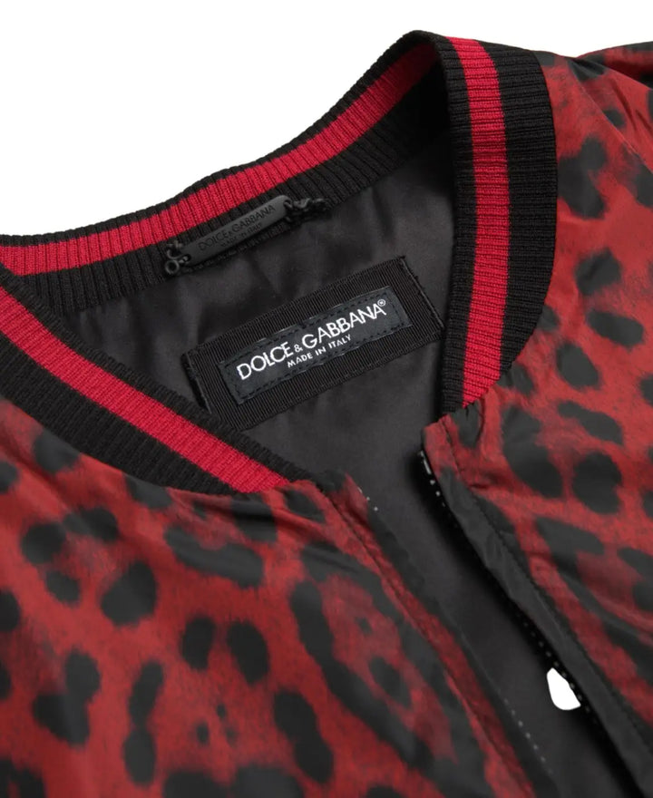Dolce &amp; Gabbana Red Leopard Bomber Short Coat Jacket