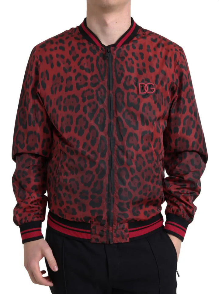 Dolce &amp; Gabbana Red Leopard Bomber Short Coat Jacket