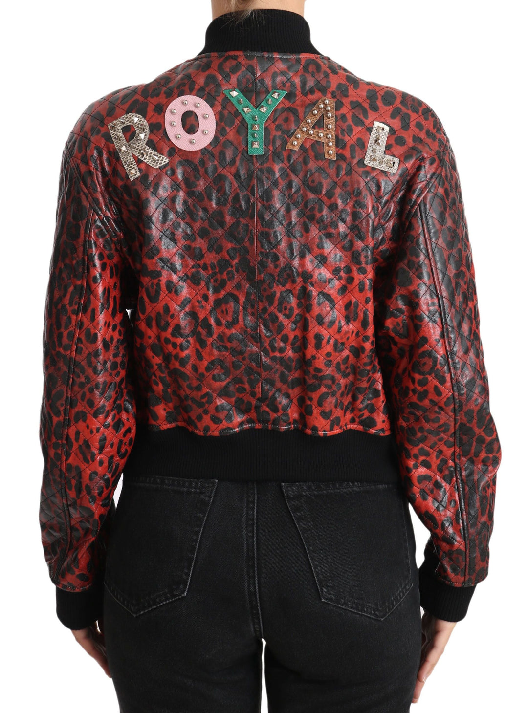 Dolce &amp; Gabbana Bomber Jackets - Red Leopard Button Crystal Leather Jacket