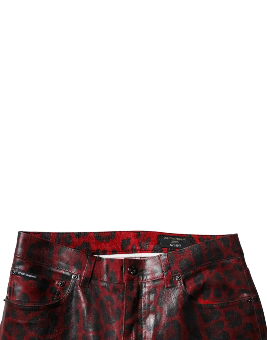 Dolce &amp; Gabbana Red Leopard Cotton Skinny Men Denim Jeans