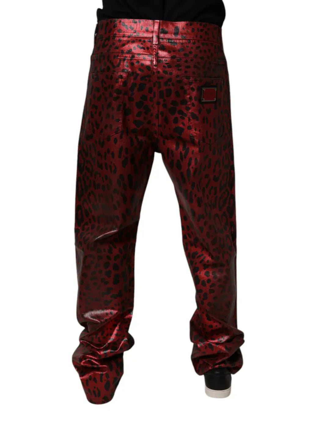 Dolce &amp; Gabbana Red Leopard Cotton Straight Men Denim Jeans