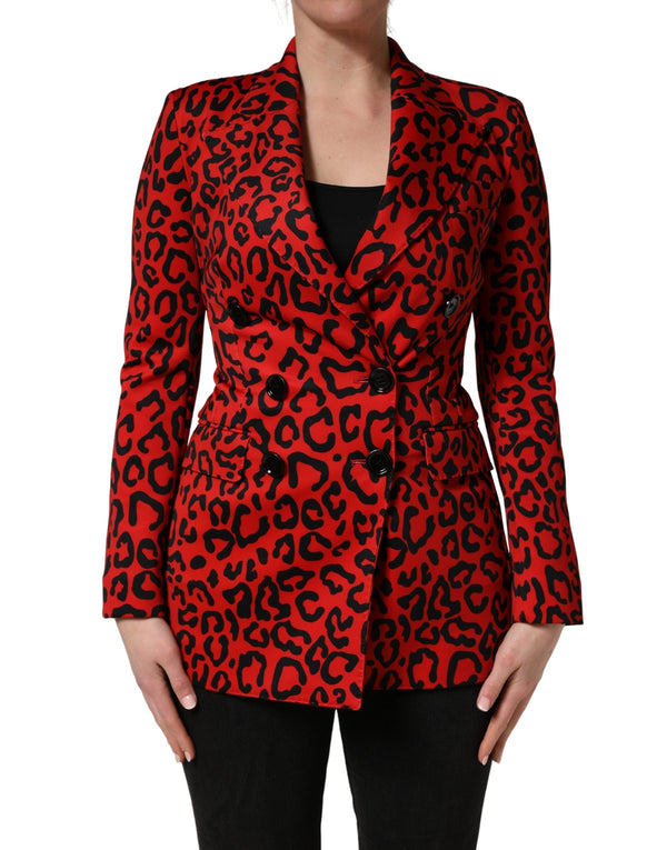 Dolce & Gabbana Overcoats - Red Leopard Double Breasted Coat Jacket