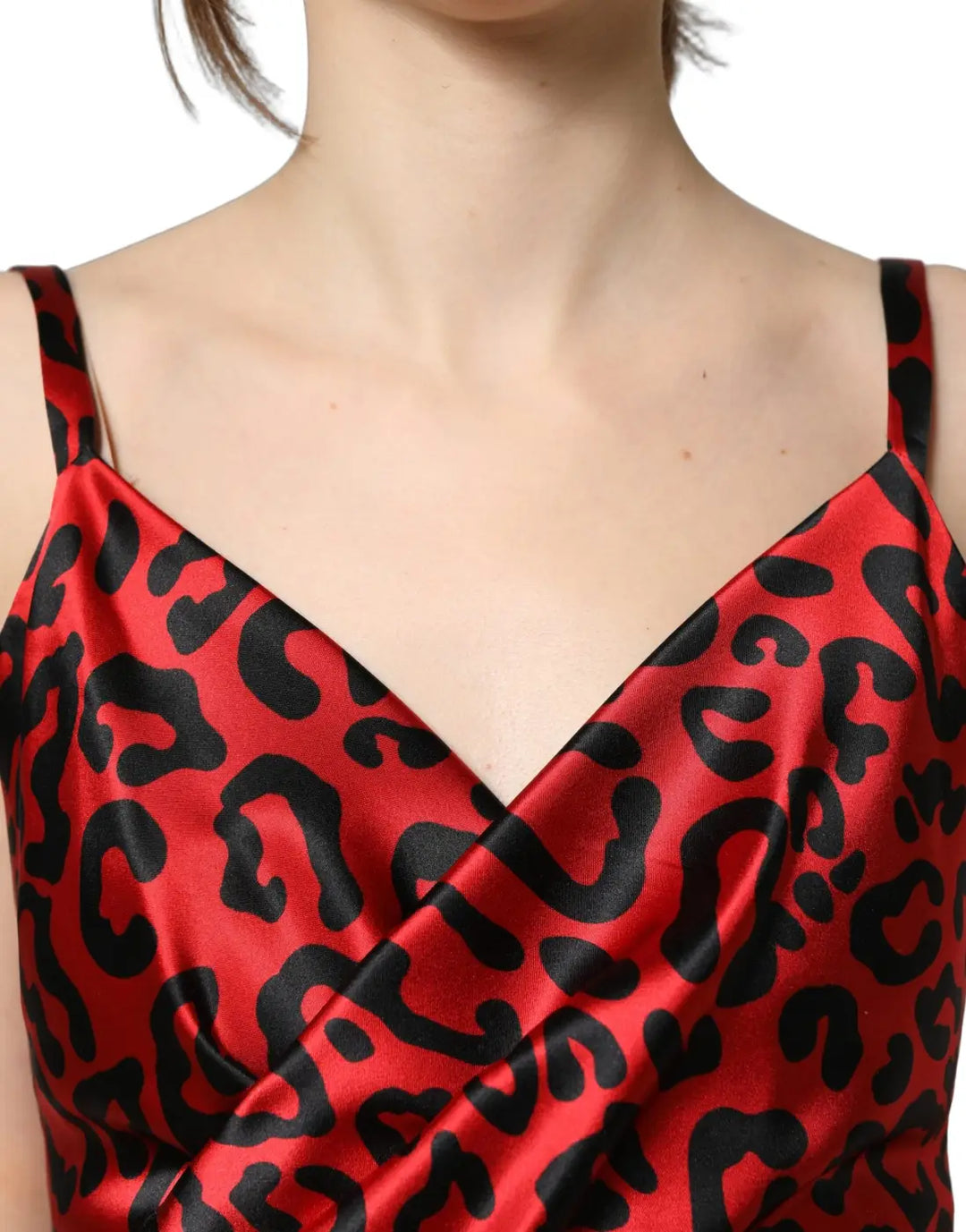 Dolce &amp; Gabbana Red Leopard Draped Sleeveless Maxi Dress