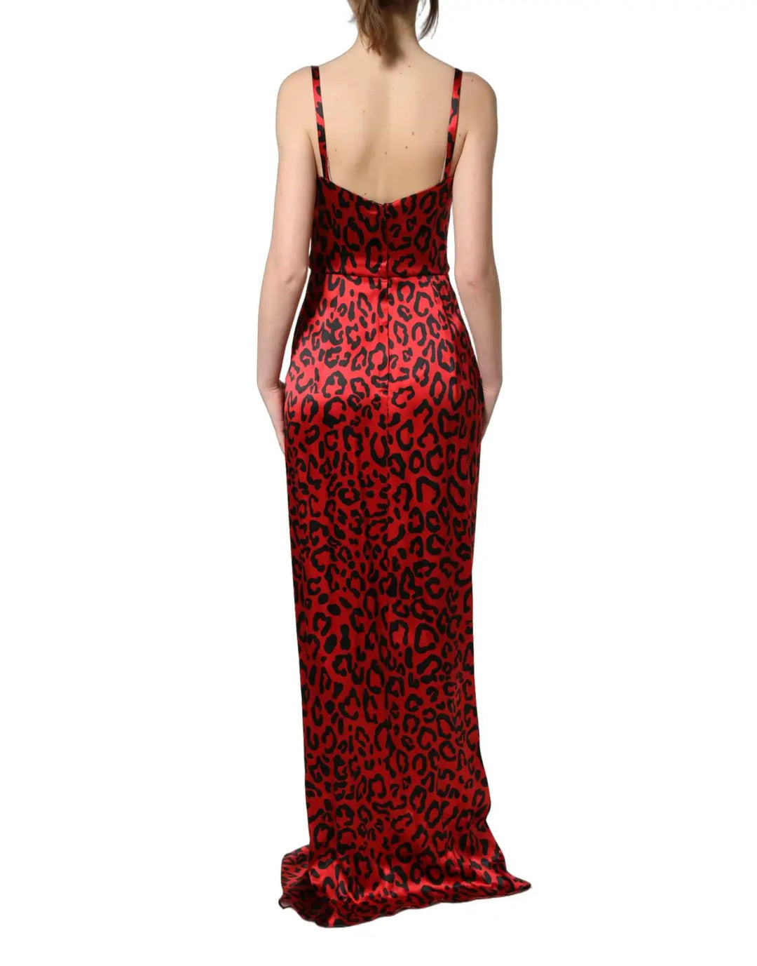 Dolce &amp; Gabbana Red Leopard Draped Sleeveless Maxi Dress