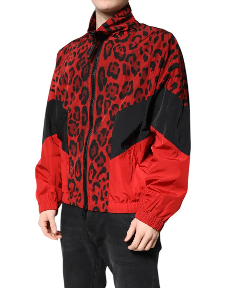Dolce &amp; Gabbana Red Leopard Nylon Bomber Full Zip Jacket