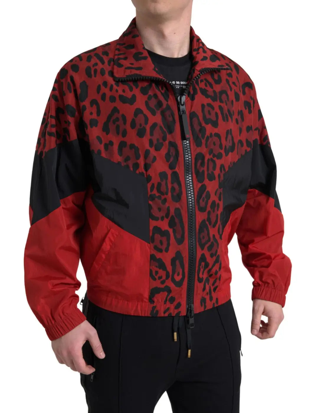 Dolce &amp; Gabbana Red Leopard Nylon Full Zip Sweater
