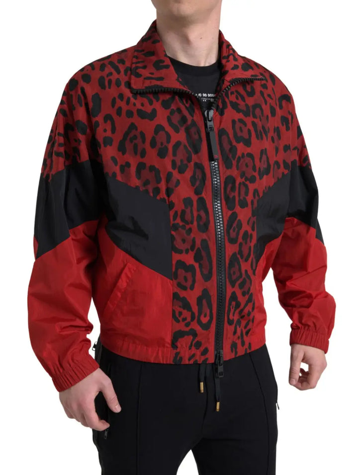 Dolce &amp; Gabbana Red Leopard Nylon Full Zip Sweater