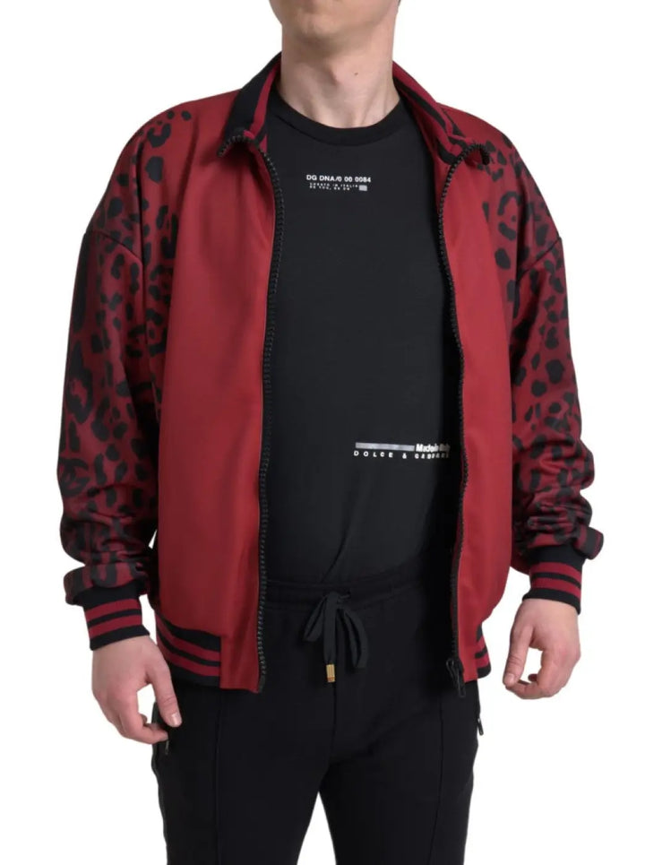 Dolce &amp; Gabbana Red Leopard Polyester Bomber Full Zip Jacket
