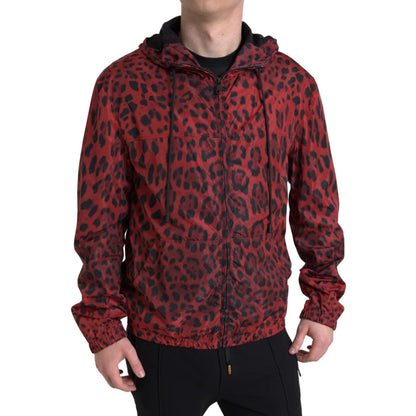Dolce & Gabbana Red Leopard Print Hooded Bomber Jacket
