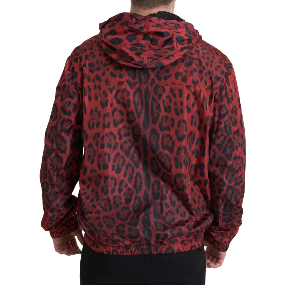 Dolce & Gabbana Red Leopard Print Hooded Bomber Jacket