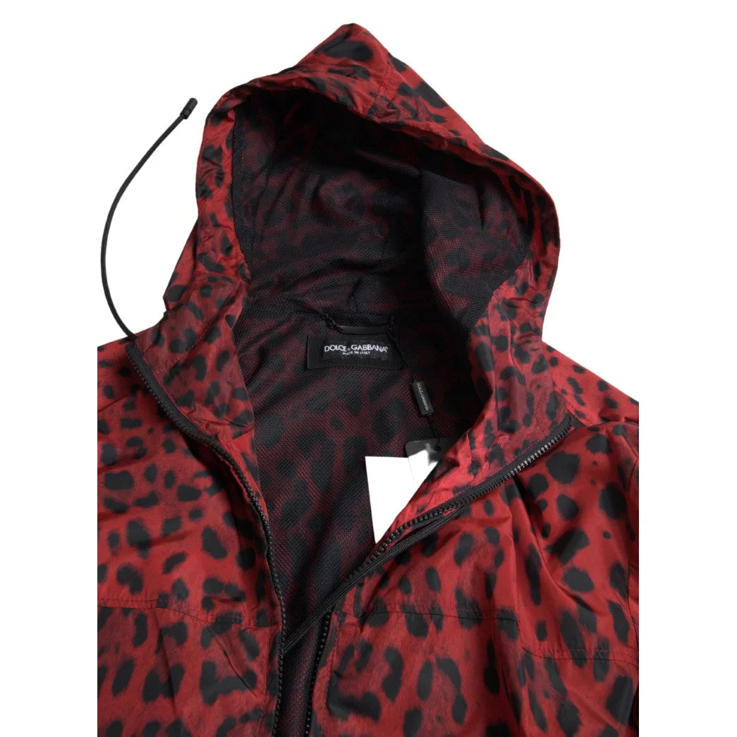 Dolce & Gabbana Red Leopard Print Hooded Bomber Jacket