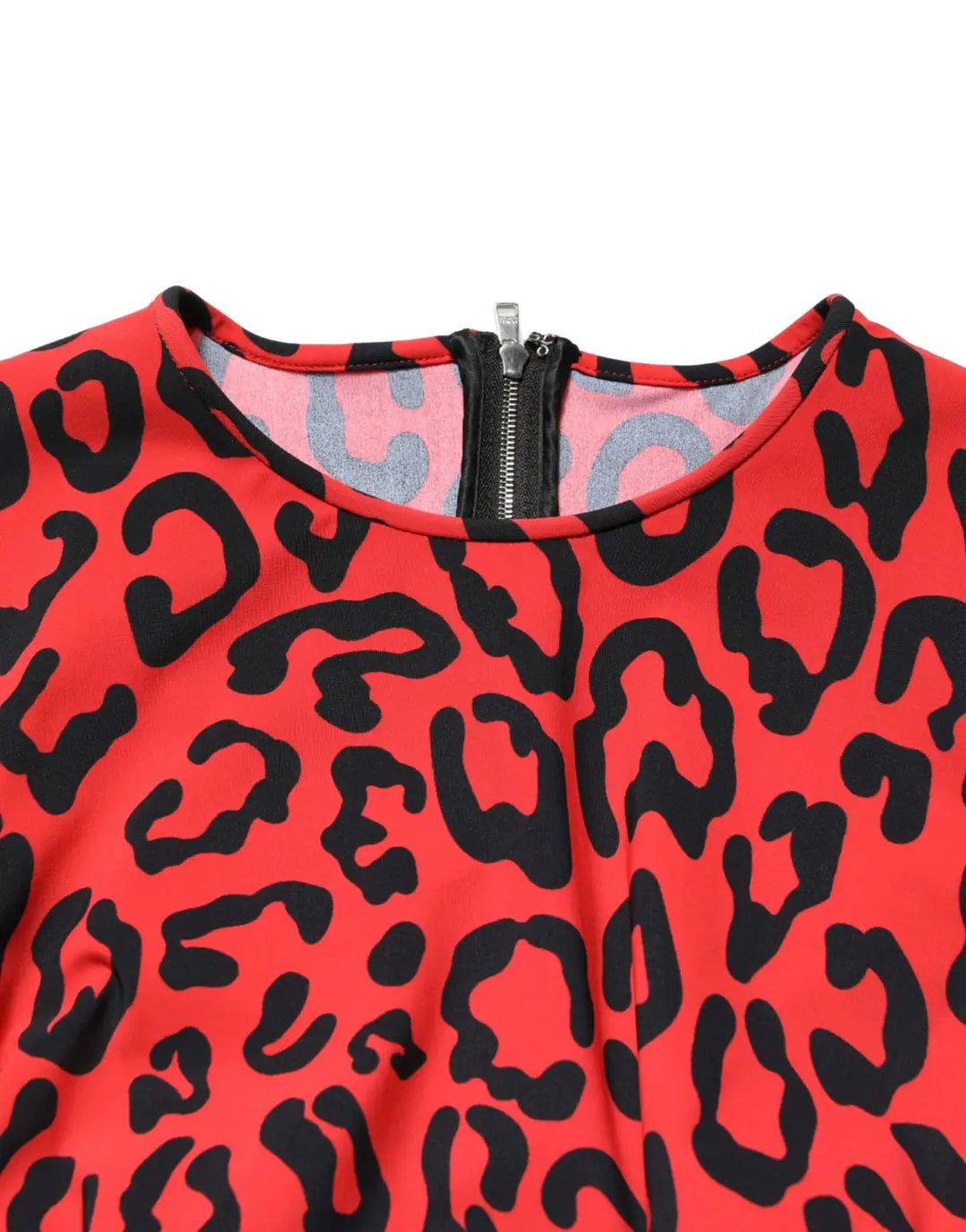 Dolce &amp; Gabbana Red Leopard Print Long Sleeves Midi Dress