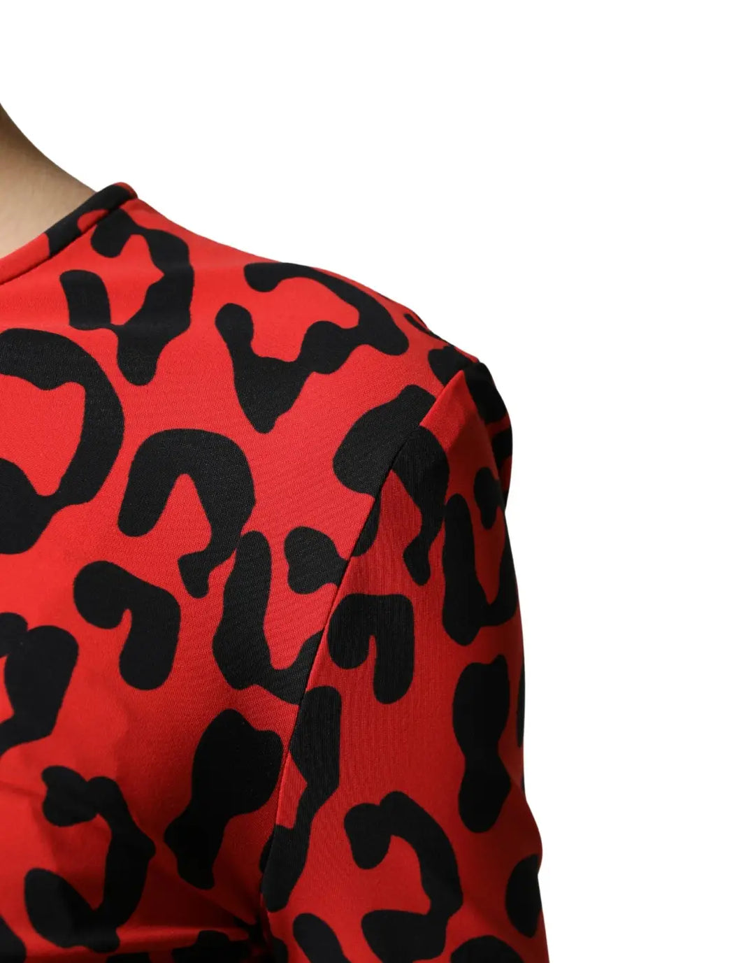 Dolce &amp; Gabbana Red Leopard Print Long Sleeves Midi Dress