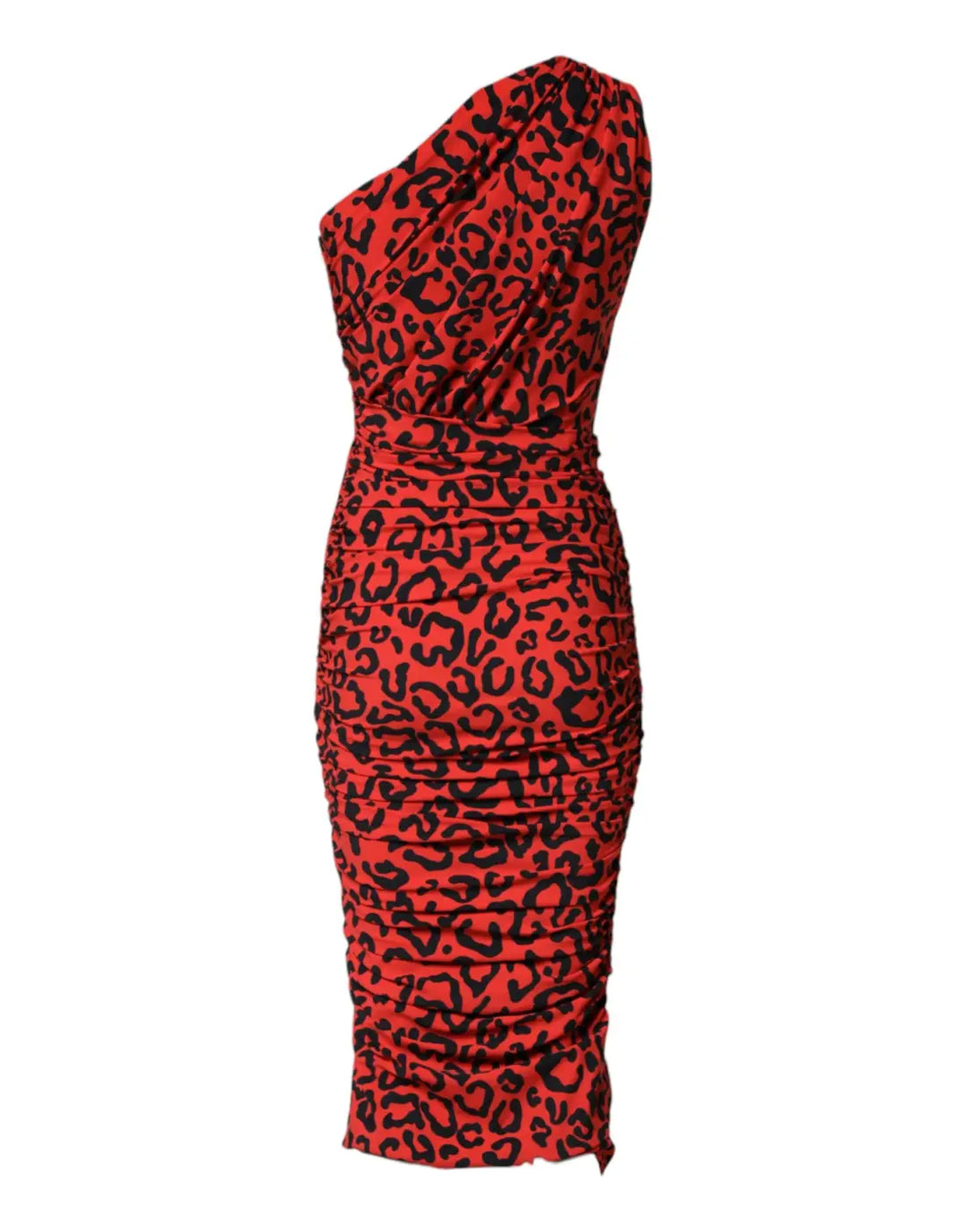 Dolce &amp; Gabbana Red Leopard Print Nylon Sheath Midi Dress