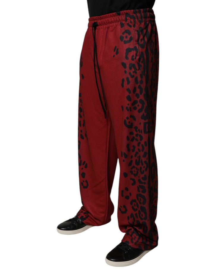 Dolce &amp; Gabbana Red Leopard Print Polyester Men Jogger Pants