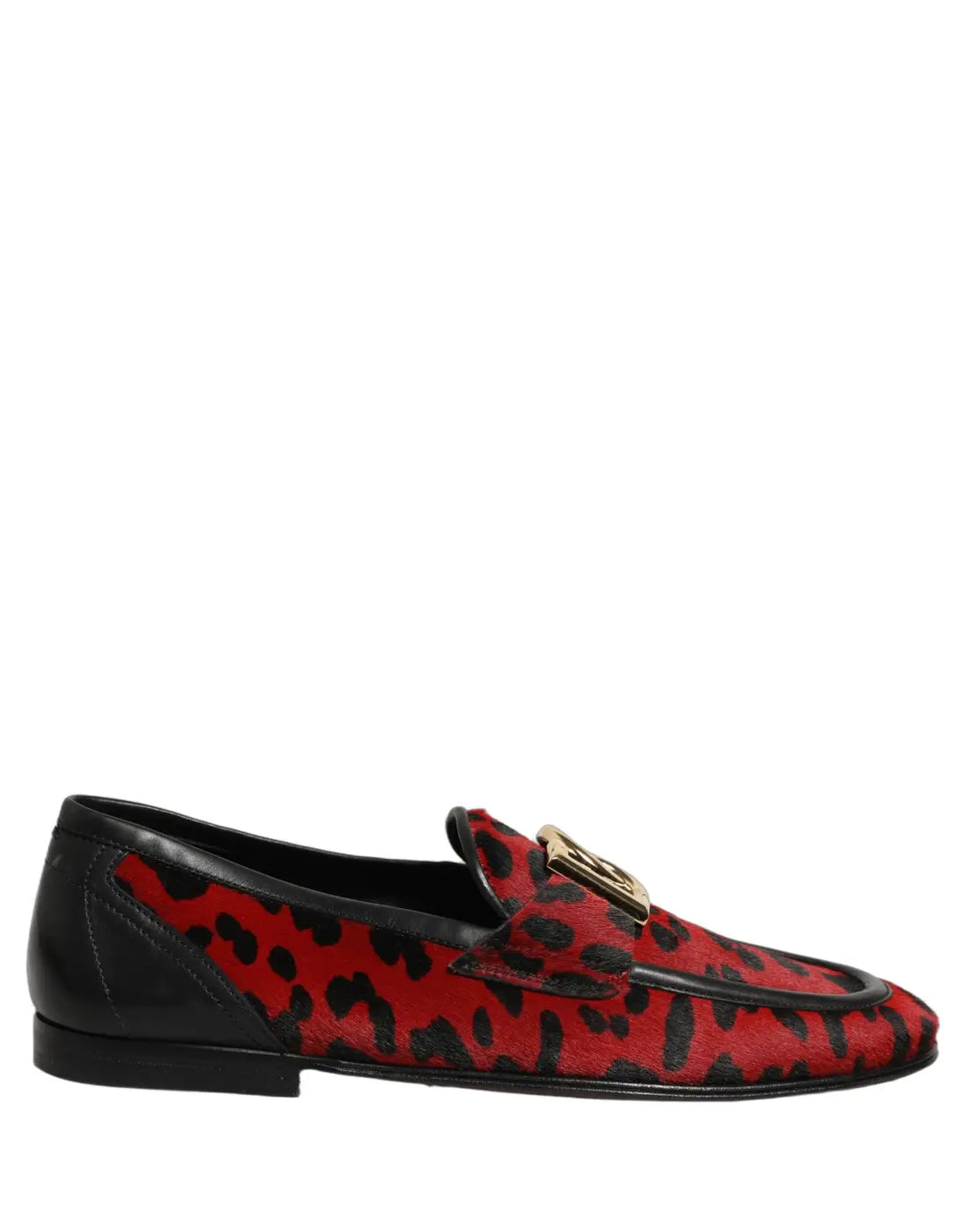 Dolce &amp; Gabbana Red Leopard Print Pony Hair Dress Loafers Shoes