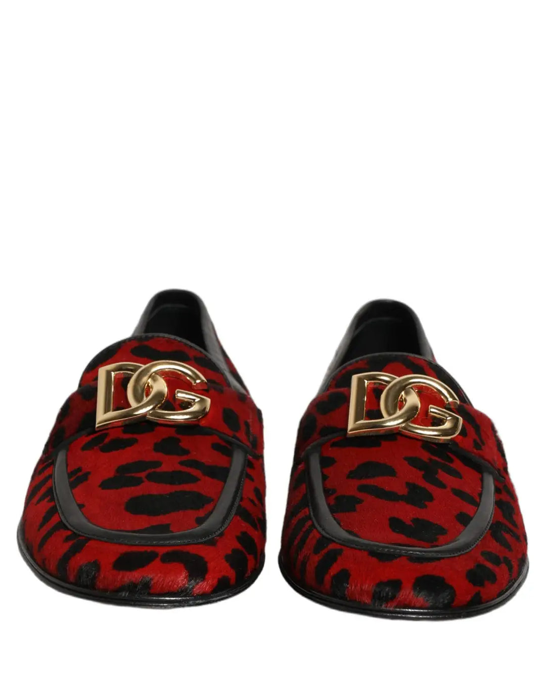 Dolce &amp; Gabbana Red Leopard Print Pony Hair Dress Loafers Shoes