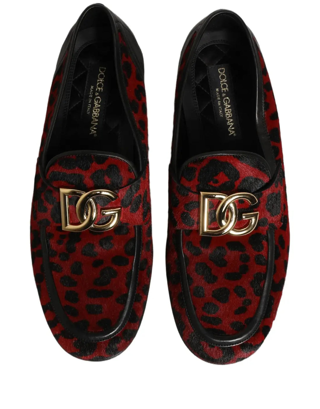 Dolce &amp; Gabbana Red Leopard Print Pony Hair Dress Loafers Shoes