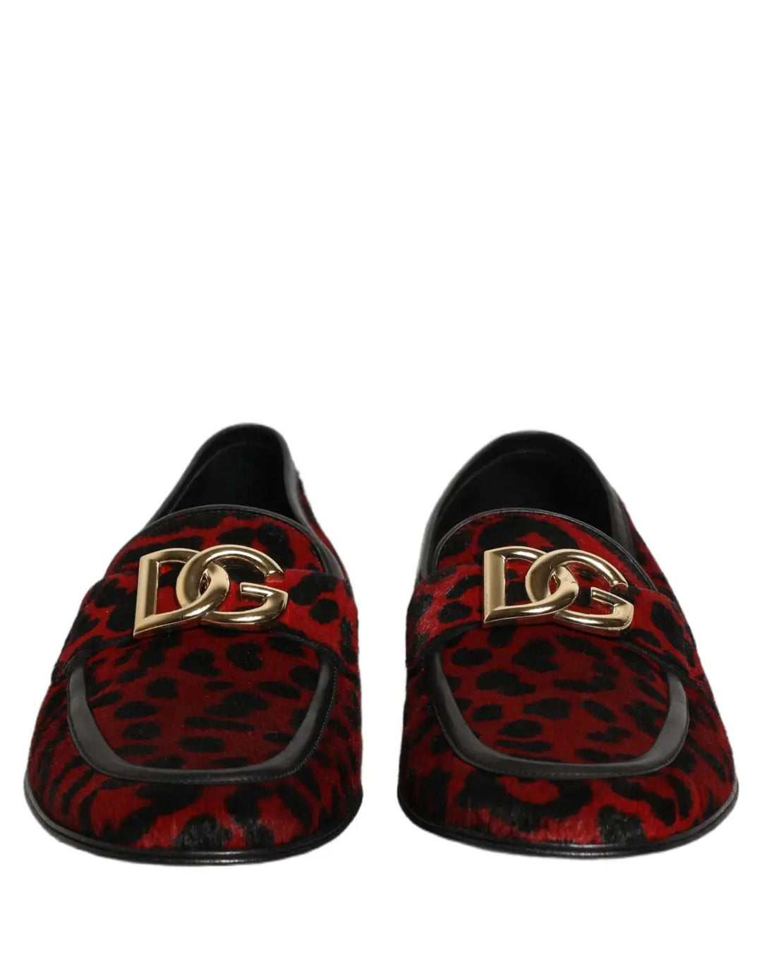 Dolce &amp; Gabbana Red Leopard Print Pony Hair Dress Loafers Shoes