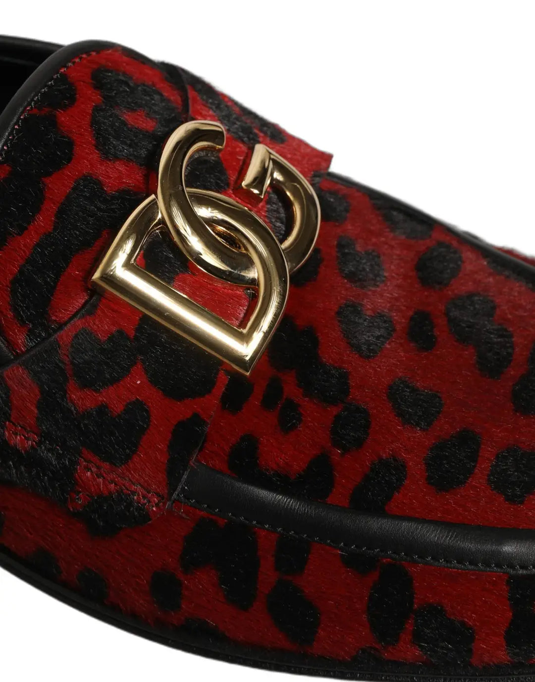 Dolce &amp; Gabbana Red Leopard Print Pony Hair Dress Loafers Shoes