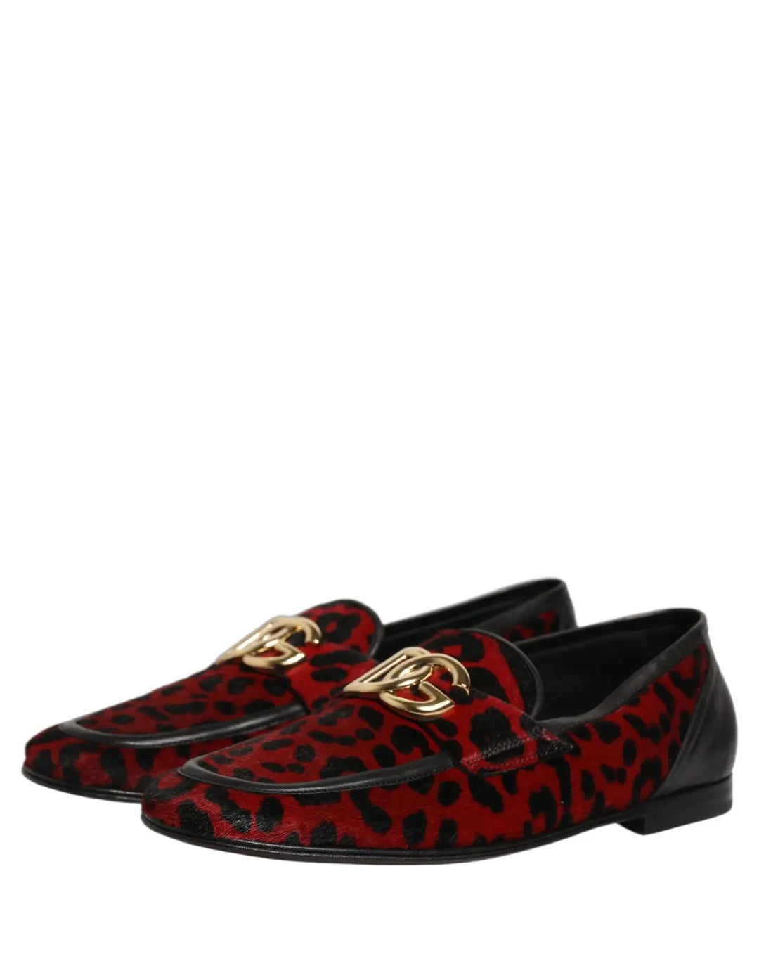 Dolce &amp; Gabbana Red Leopard Print Pony Hair Dress Loafers Shoes