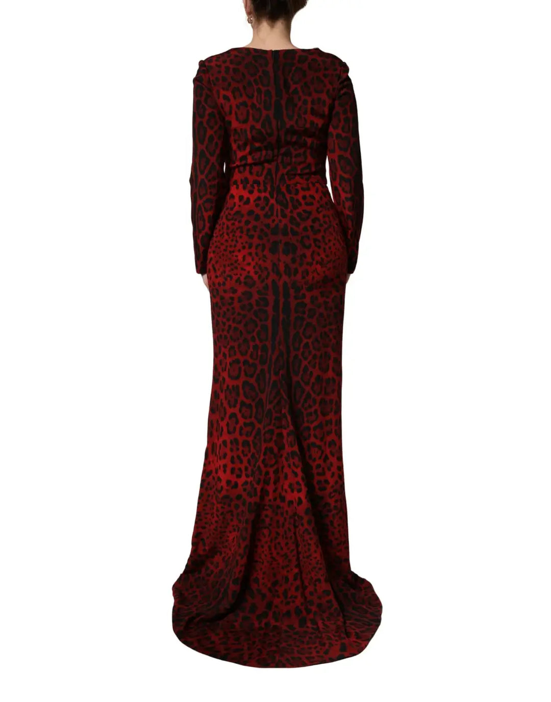 Dolce &amp; Gabbana Red Leopard Print Sheath Long Sleeve Dress