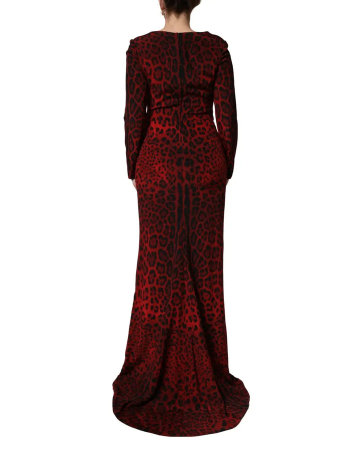 Dolce &amp; Gabbana Red Leopard Print Sheath Long Sleeve Dress