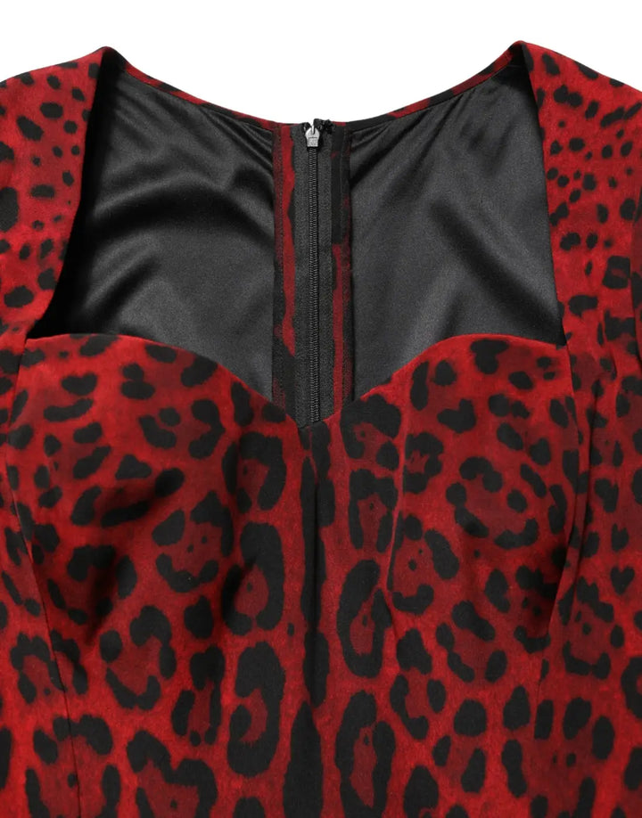 Dolce &amp; Gabbana Red Leopard Print Sheath Long Sleeve Dress