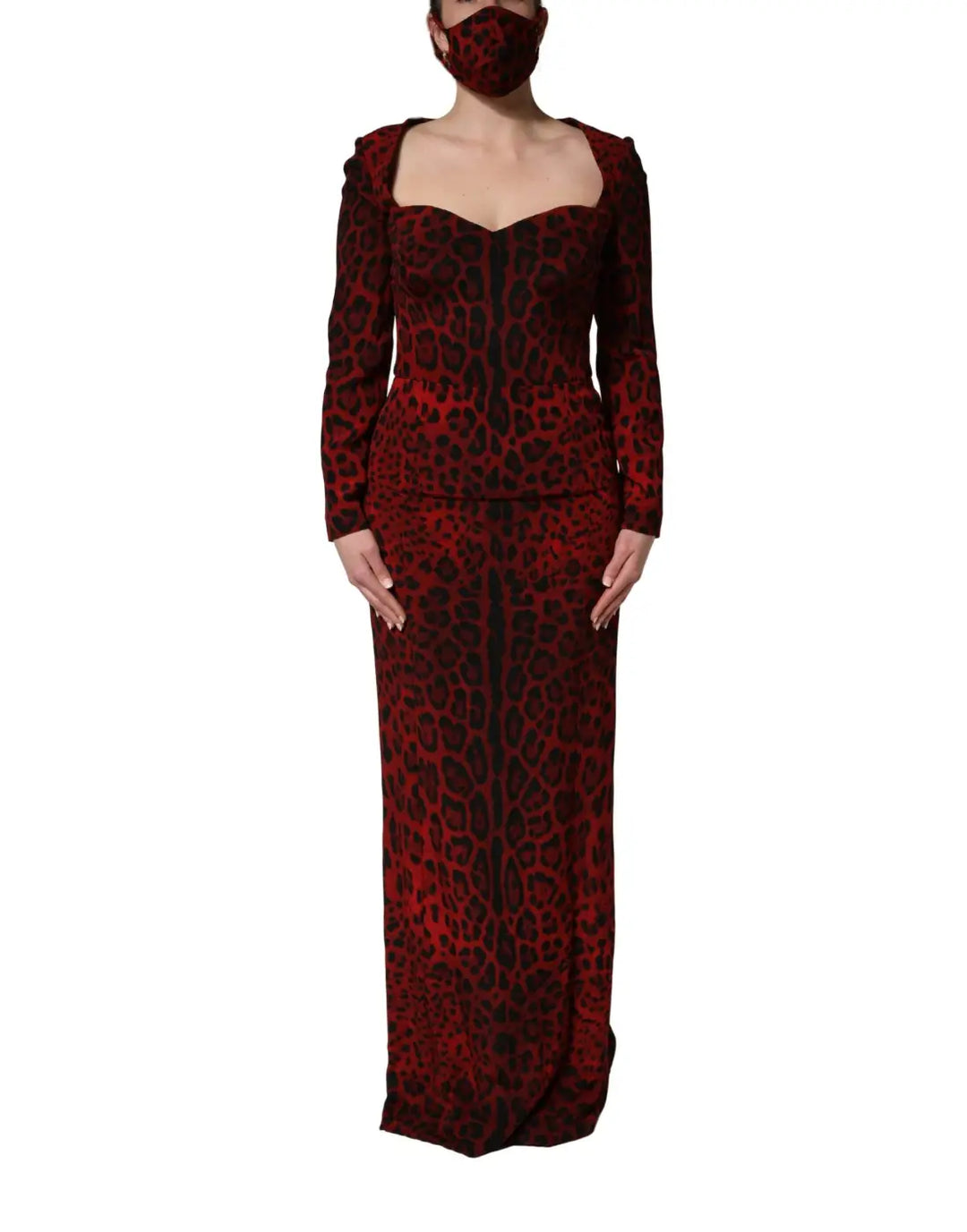Dolce &amp; Gabbana Red Leopard Print Sheath Long Sleeve Dress