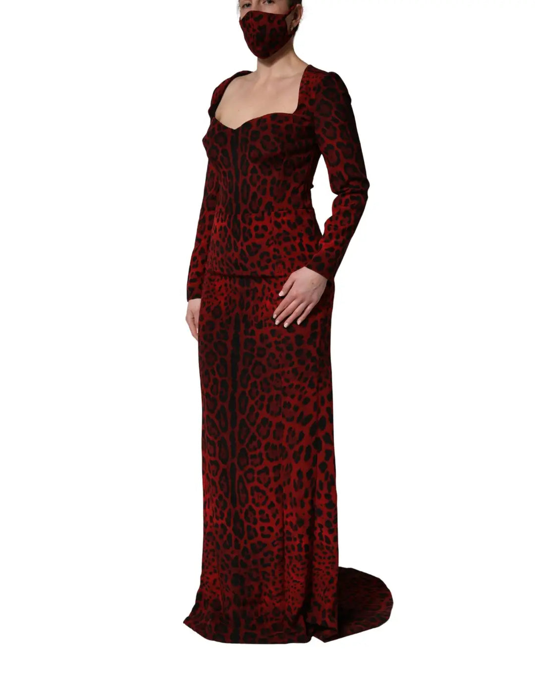 Dolce &amp; Gabbana Red Leopard Print Sheath Long Sleeve Dress