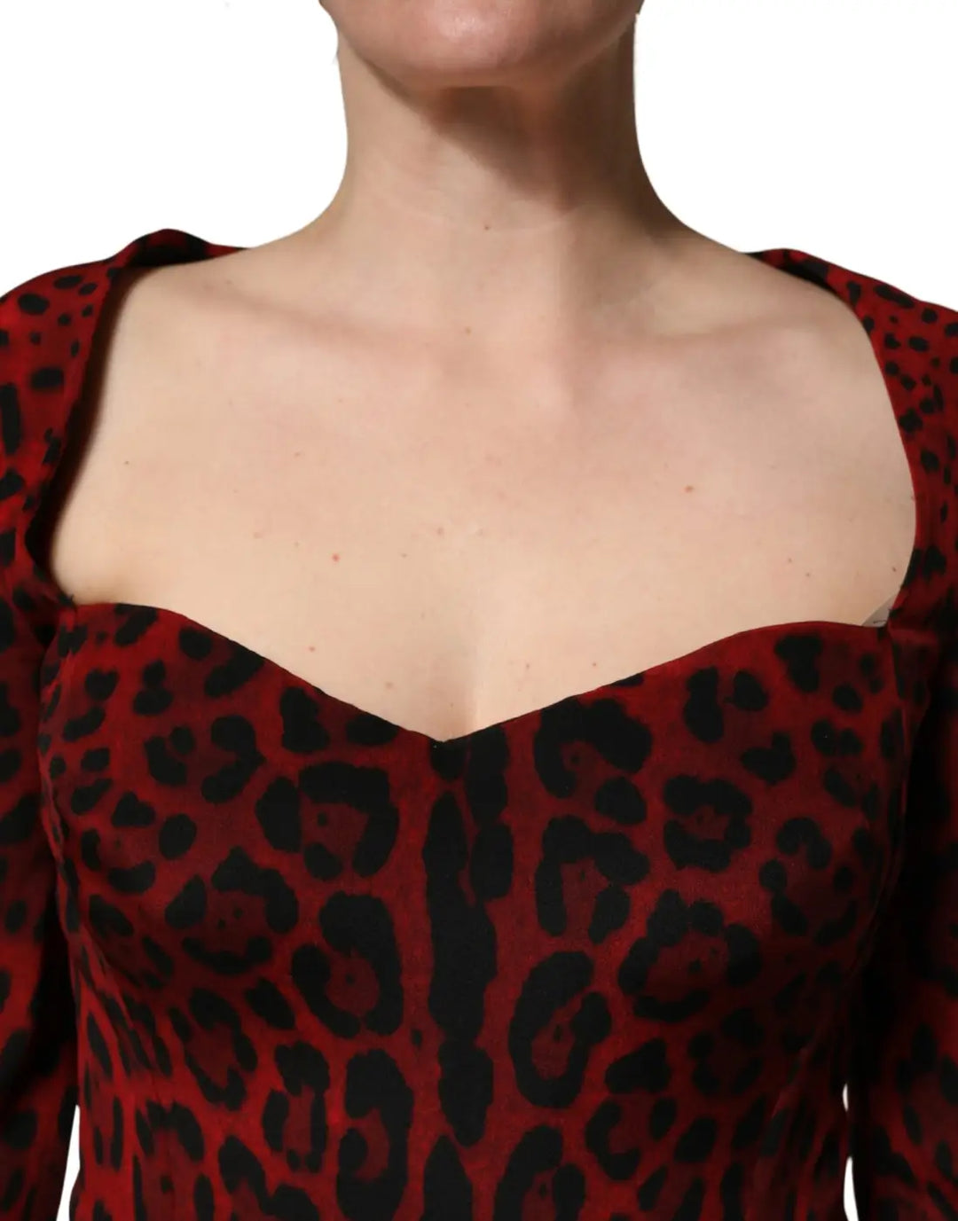 Dolce &amp; Gabbana Red Leopard Print Sheath Long Sleeve Dress